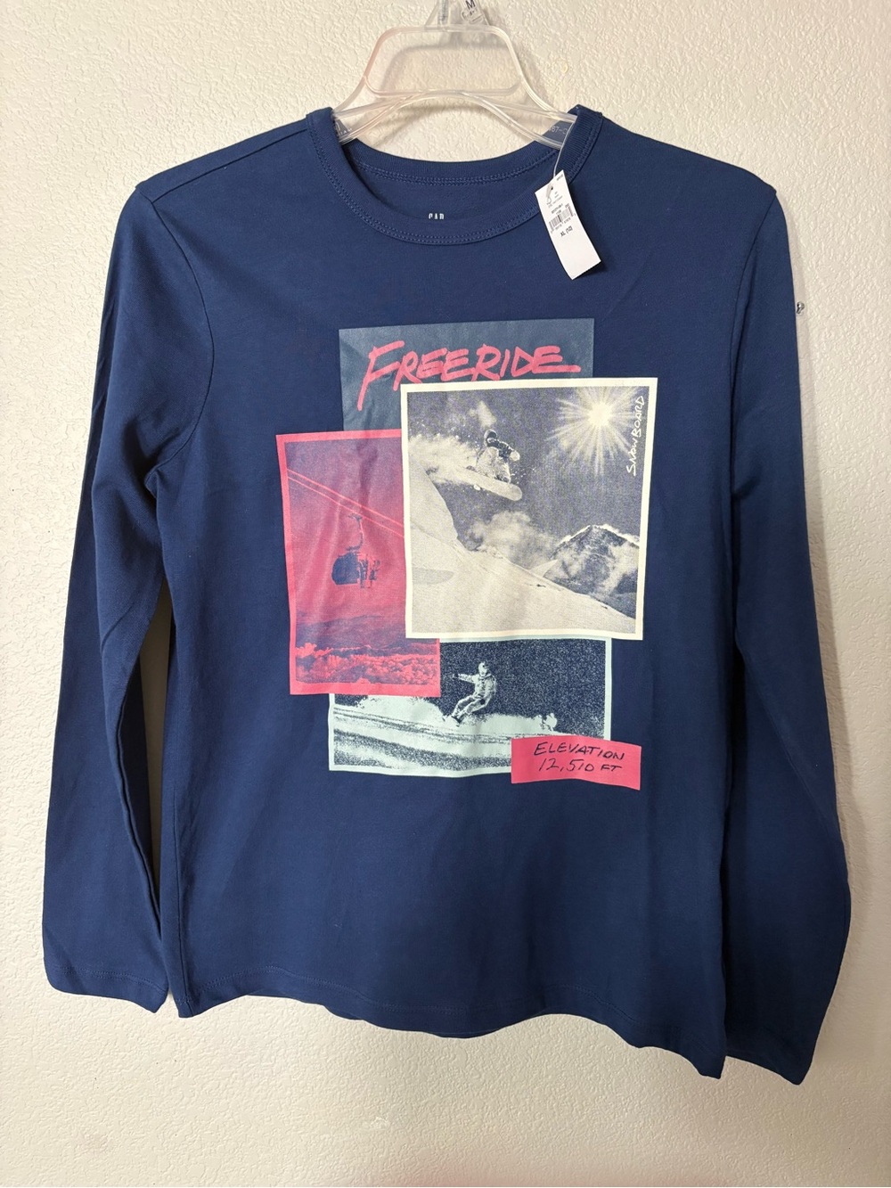 Gap Kids Navy 'Freeride' Snowboard Graphic Long-Sleeve Tee sz XL (12) NWT